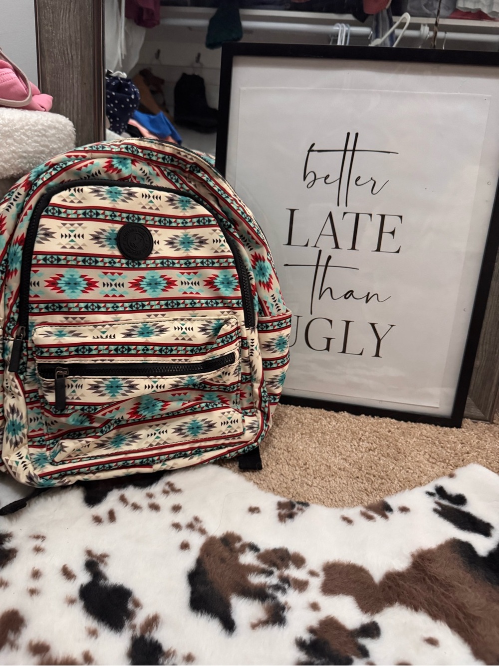 Southwestern Pattern Women’s Backpack in Turquoise, Red & Cream